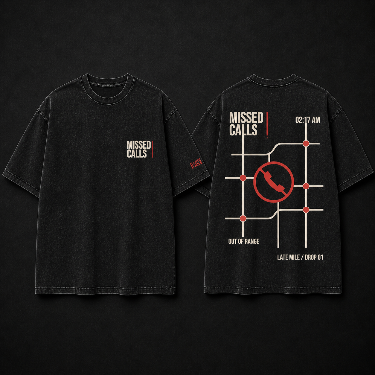 Missed Calls Tee approved concept board